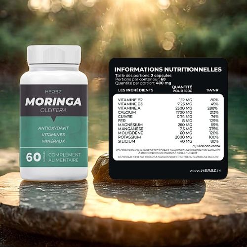 Moringa Oleifera HERBZ - Tonique Masculin Naturel - Vitalité & Performance - Pack de 2 Boîtes (120 Gélules) - Fabriqué en Tunisie