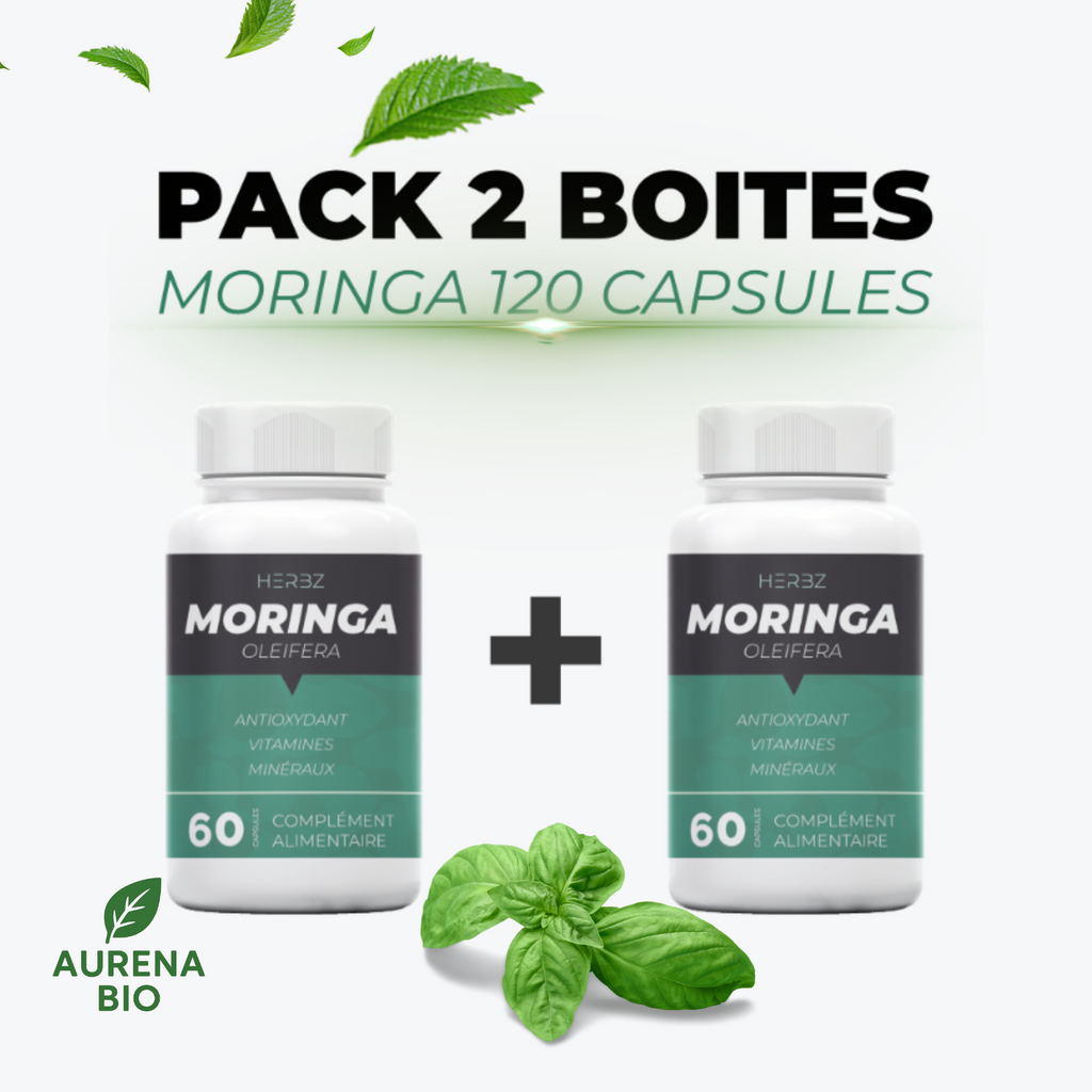 Moringa Oleifera HERBZ - Tonique Masculin Naturel - Vitalité & Performance - Pack de 2 Boîtes (120 Gélules) - Fabriqué en Tunisie